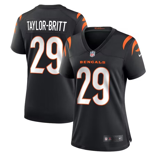Women's Cincinnati Bengals #29 Cam Taylor-Britt Black Stitched Football Jersey(Run Small)